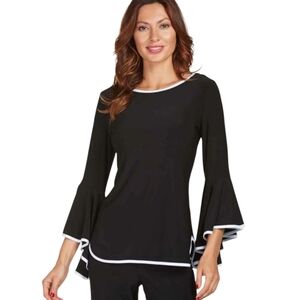 Frank Lyman Tulip Sleeve Black Bateau Neck 3/4 Sleeve Elegant Blouse - Sz 8
